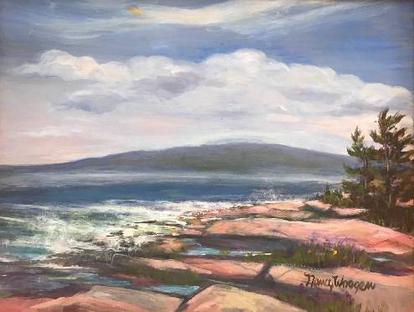 Surf on Pink Rocks Schoodic (en Plein air)